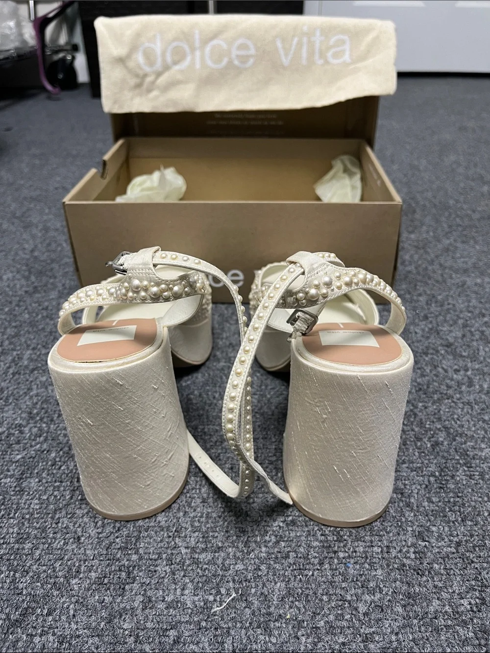 Dolce Vita Ivory Pearl-Studded Platform Sandals